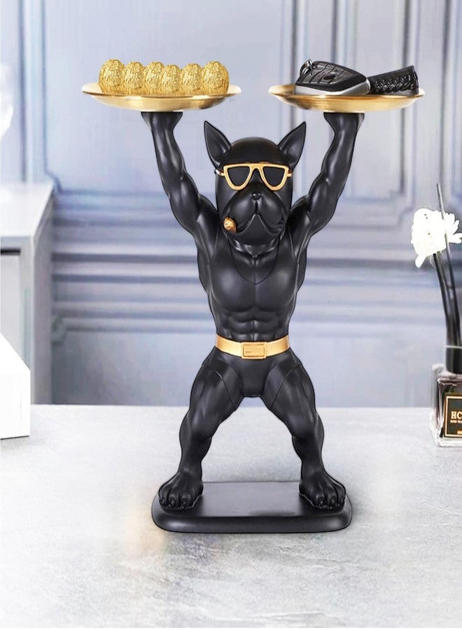 Go Hooked Polyresin Bulldog Storage Tray Stand 25Cm | Dual Serving Decorative Sculpture | Luxurious Multipurpose Dog Statue for Home Decor, Office, Bar,Table, Gift | Dog Figurine Tray Stand (GH33) - Image 1